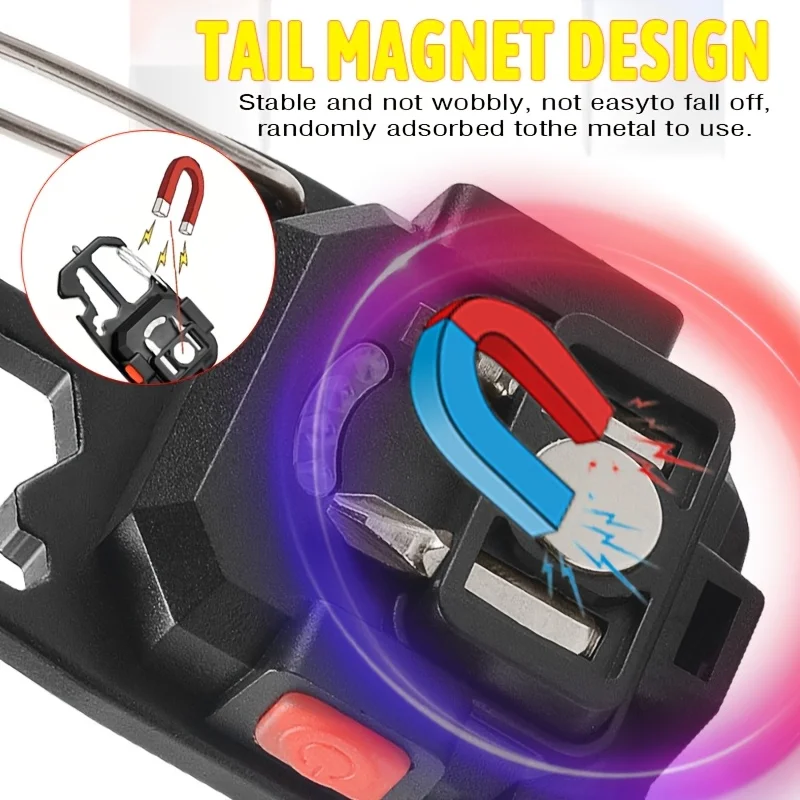 Mini Multifunctional Keychain Light with Wrench Screwdriver Safety Hammer Rechargeable COB LED Flashlight for Camping Hiking