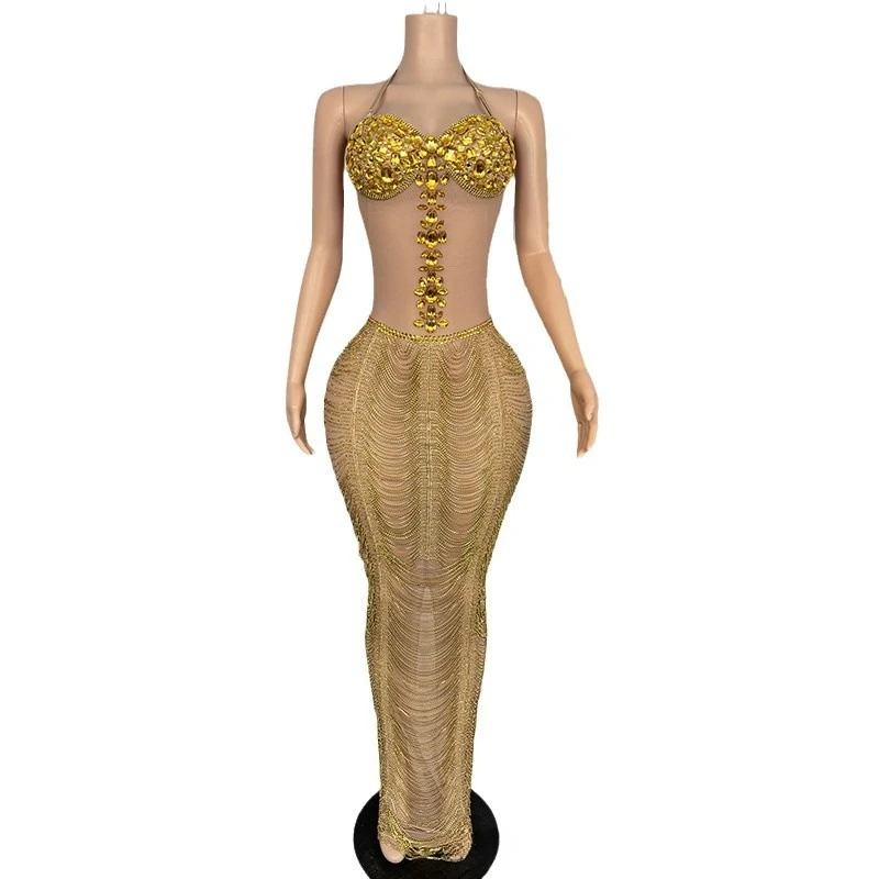 Sexy cou lumière luxe diamant brillant Festival de musique femme chanteuse Concert Performance vêtements montrer modèle Performance vêtements