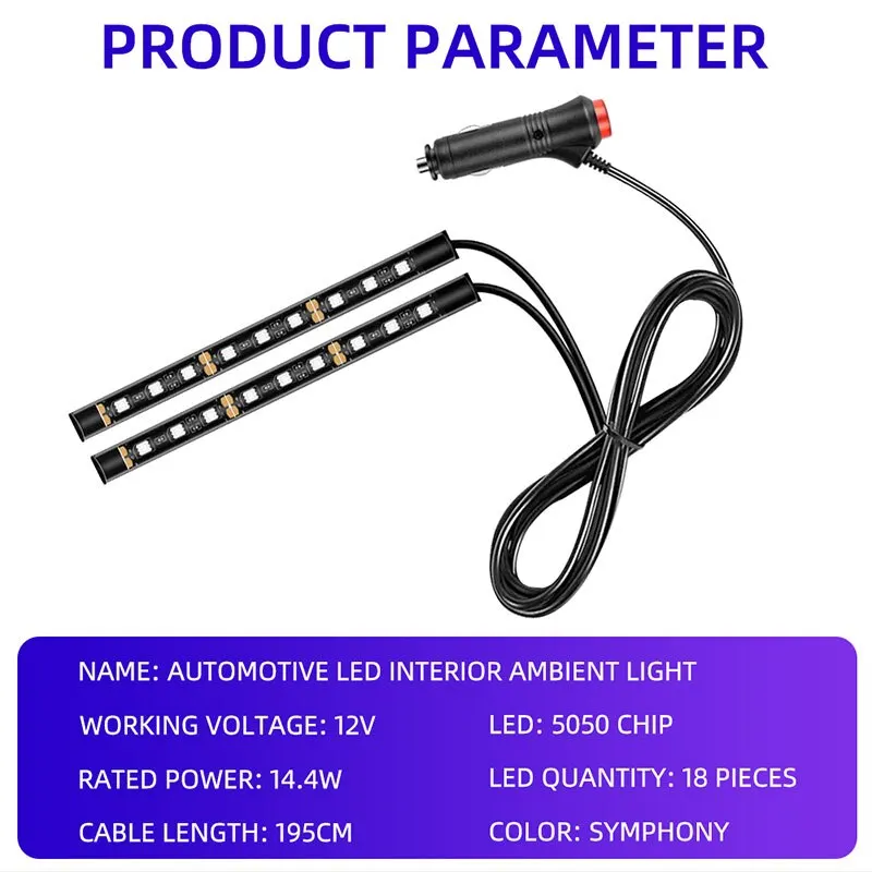 1set 9SMD Car Styling Foot Light Backlight Car Interior Decoration Light Blue with Cigarette Lighter12v Led view 2