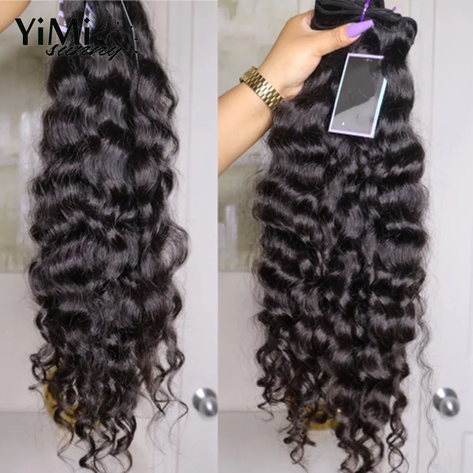 Yimisunny-Bundles de cheveux humains Remy Wave pour femmes, trame de cheveux humains, extension de boucles birmanes, tête complète, vente en gros, 3 pièces