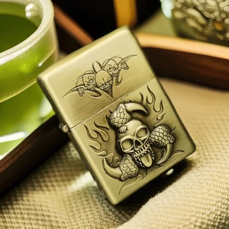 2026 New Creative Personalized Kerosine Lighter Zinc Alloy Embossed Ghost Head Joy Series Windproof Flame Lighter
