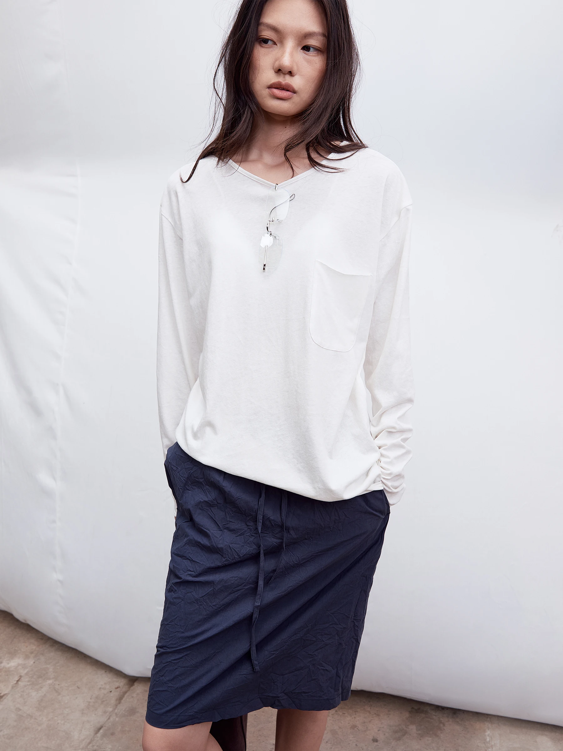 SHKUCO Classic Versatile Long Sleeve round Neck T-Shirt Base Shirt Casual Loose Fit Cotton Linen Blend Men Women Universal