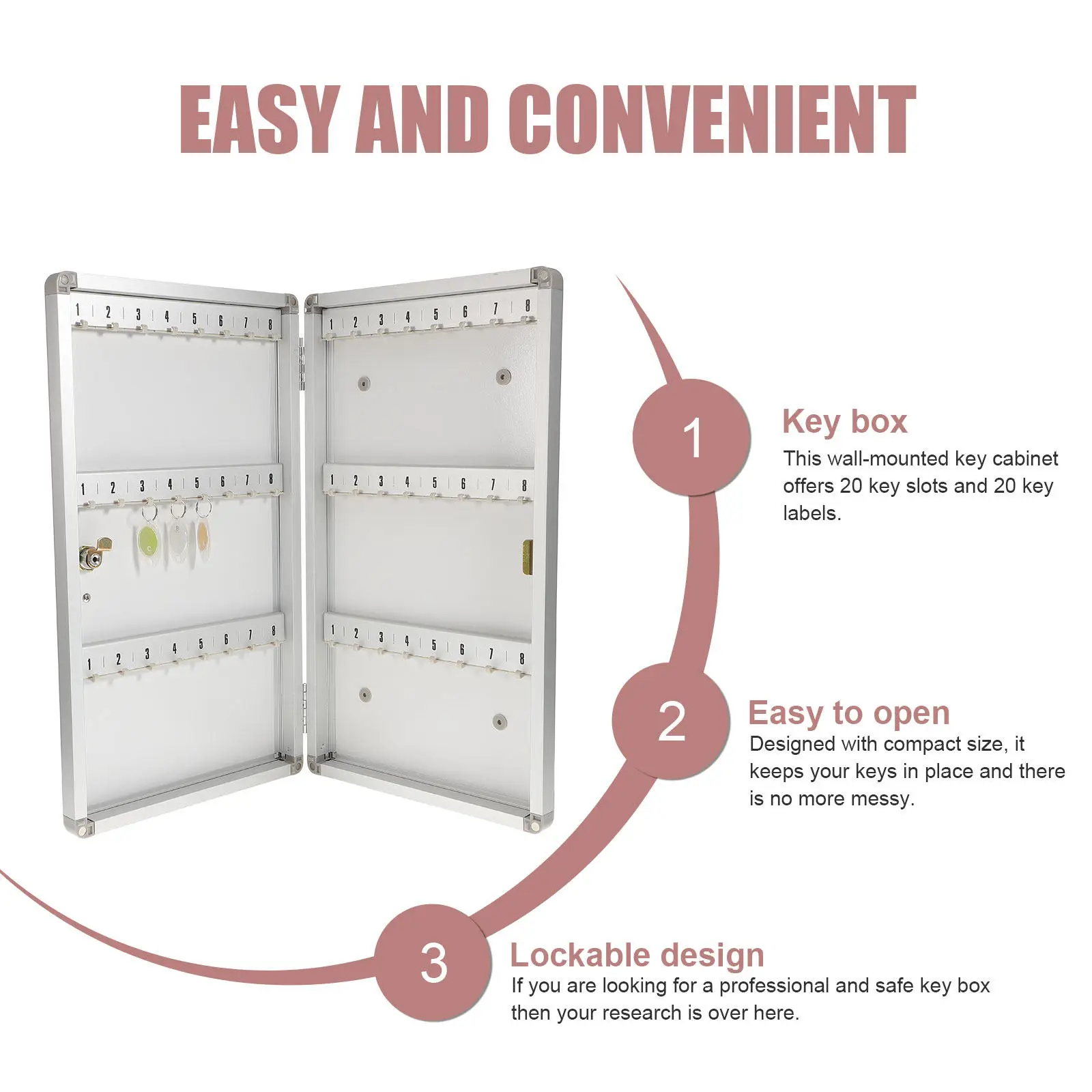 Key Storage Box Aluminum Alloy Wall Mount Multiple Slots Key Organizer for Car Dealerships Schools Hospitals
