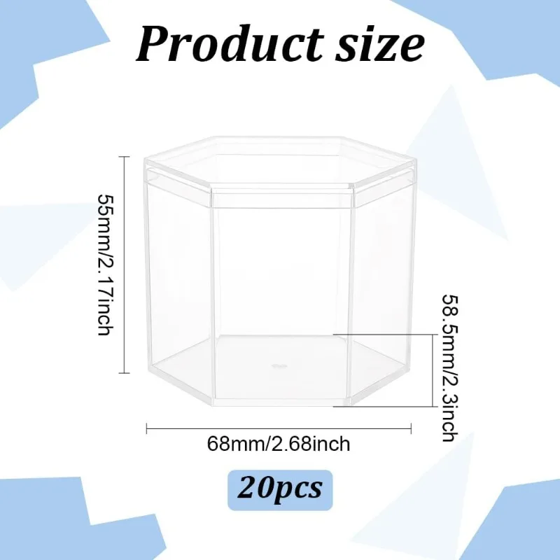 20pcs Hexagon Storage Containers 2.7x2.3x2.2inch Small Clear Acrylic Boxes Plastic Display Box with Hat Cover for Gifts