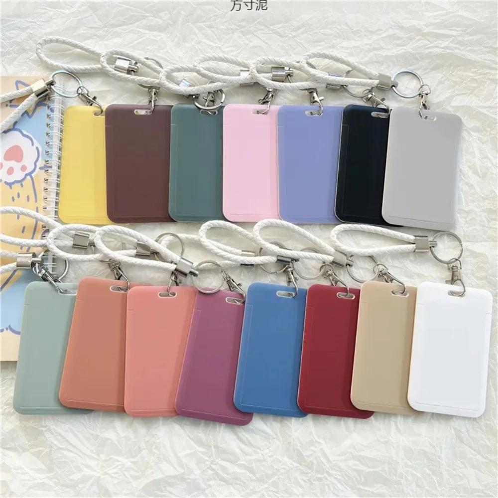 Bus Card Holder Cover Solid Student School Name Badge Protective Sleeve with Braided Rope Keyring Campus Canteen Door Access