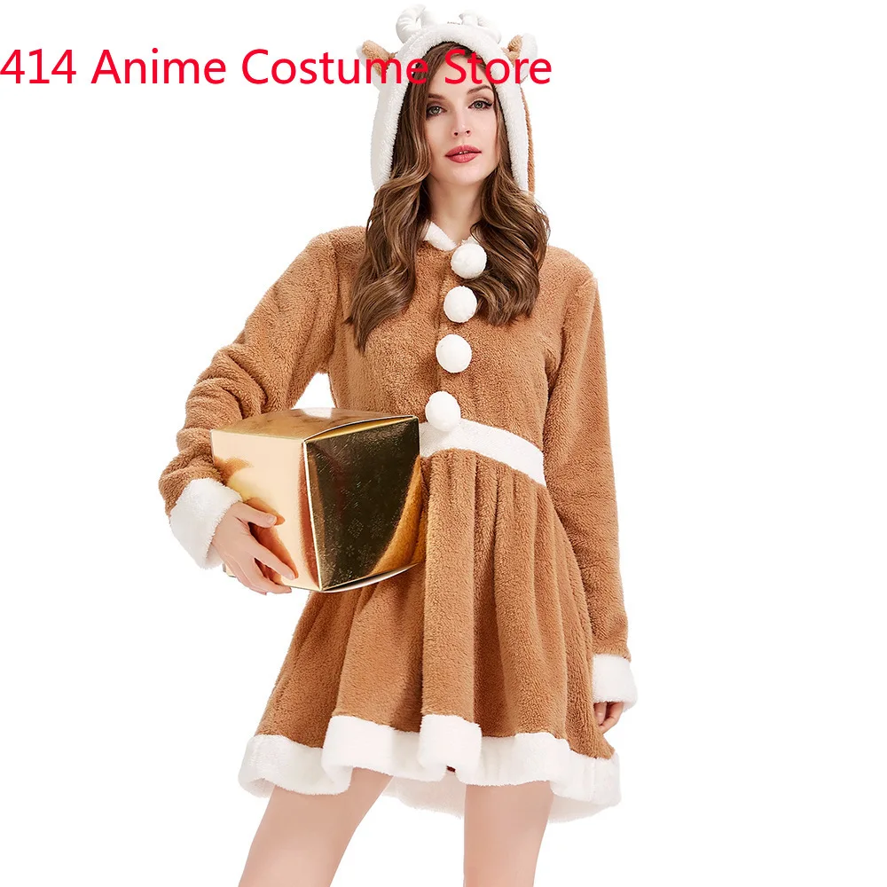 Adult Women Deer Reindeer Costume Onesies Pajamas Dress Fantasia Christmas Costumes