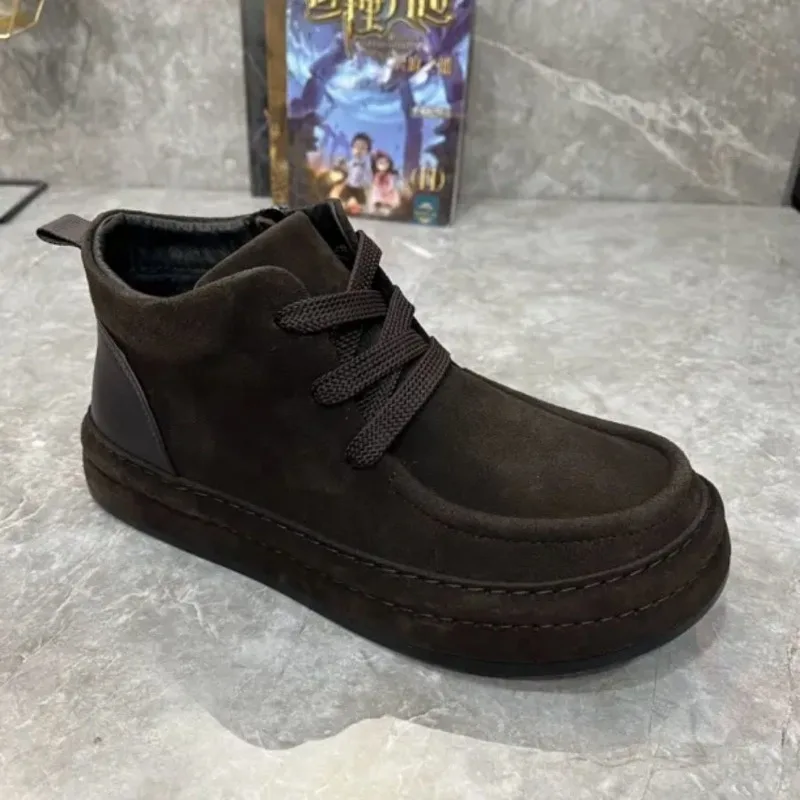 

Fashion Mens Casual Cotton Shoes Comfortable Platform Ankle Boots Winter Suede Leather Board Shoes with Fur Man Walking Sneakers