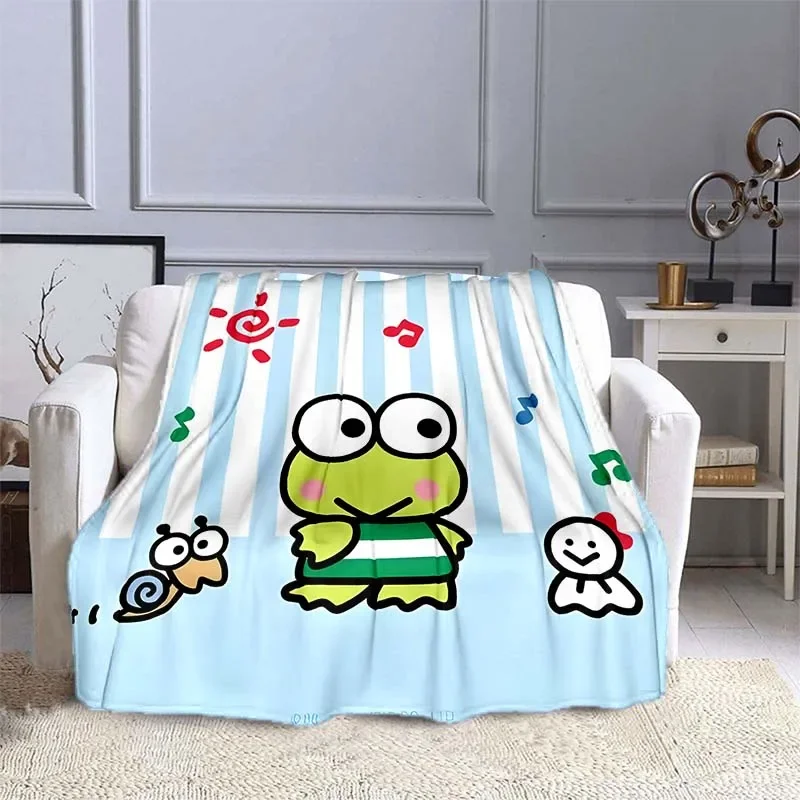 6 Sizes Sanrio Keroppi Pattern Blanket Warm Soft Fluffy Kids and Adult Sofa Bed Throw Blanket Outdoor Travel Camping Blanket