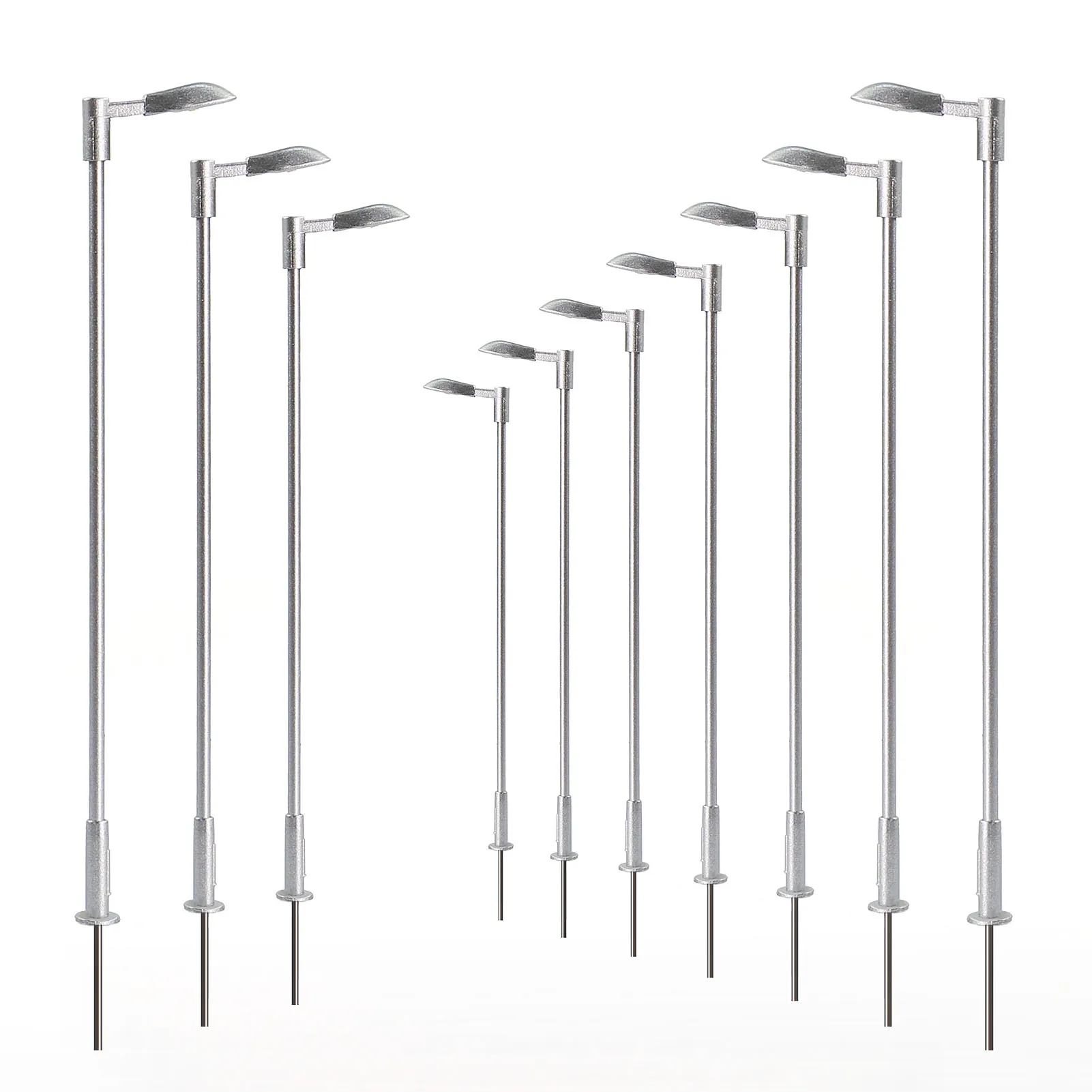 

Evemodel 10pcs HO Scale 1:87 Street Light Warm White LED Metal Silver Lamps with Resistors for 12V LD12HOWMSi