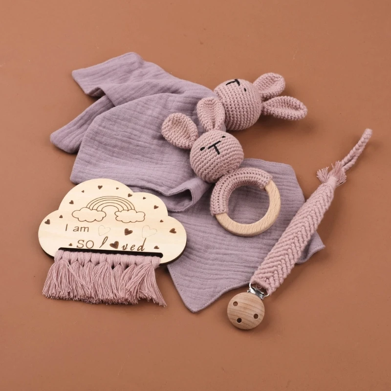 5 in 1 Baby Burp Cloth Pacifier Chain and Teether with Tassels Board Dropshipping