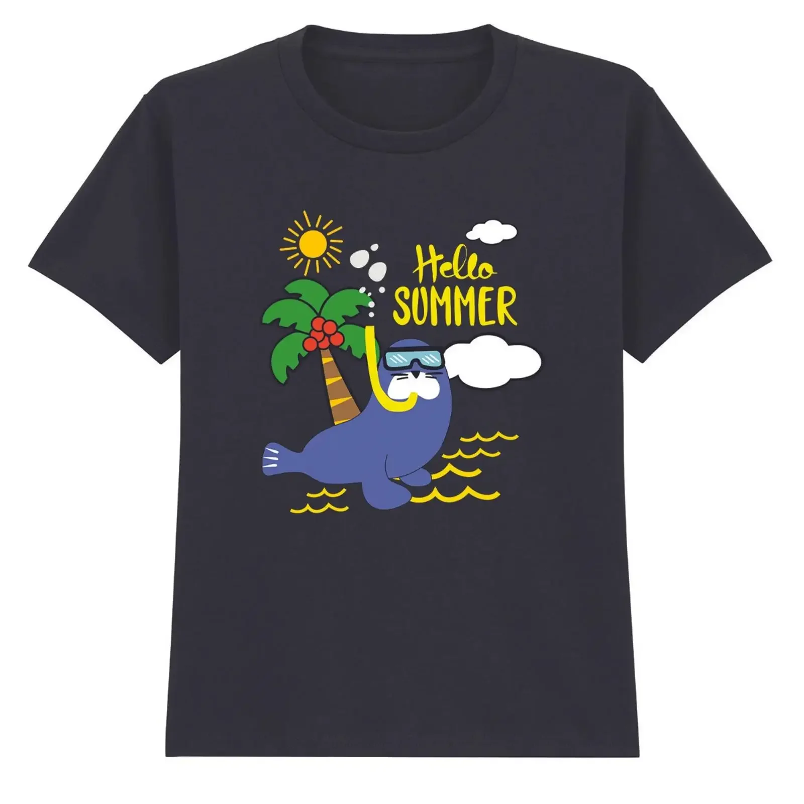 Hallo Sommer Robbe Urlaub Kinder T Shirt Strand Cartoon Spaß vintage Washed Soft Top For Everyday Wear homme Breathable