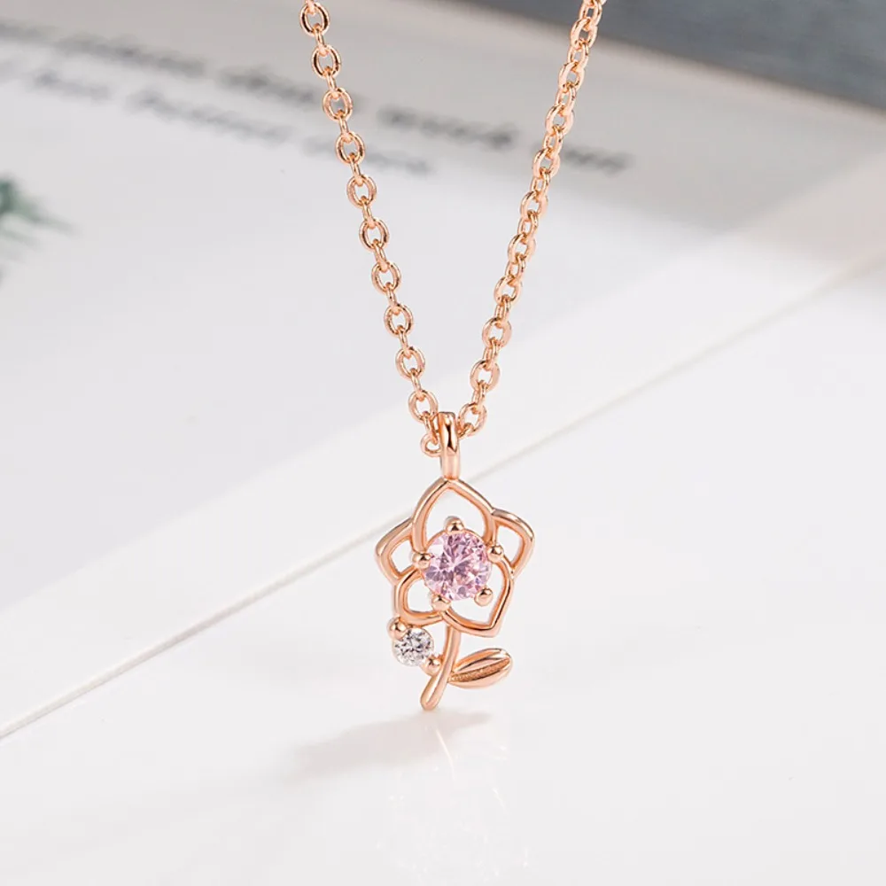 Lovely Tender 3D Flower Choker Exquisite Romantic Pink Rose Necklace Jewelry Box Chain Clavicle Chain Couple