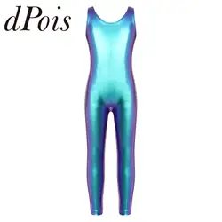 Girls Sleeveless Glossy Skating Dance Jumpsuit Shiny Ballet Gymnastics Leotard Unitard for Girl Ballerina Costume Kids Dancewear