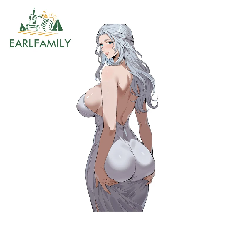 EARLFAMILY 13 см x 5,7 см, венецианская фотография, захват, задница, фокус, синие глаза, огромная грудь, Waifu, наклейка, длинные белые волосы, графика