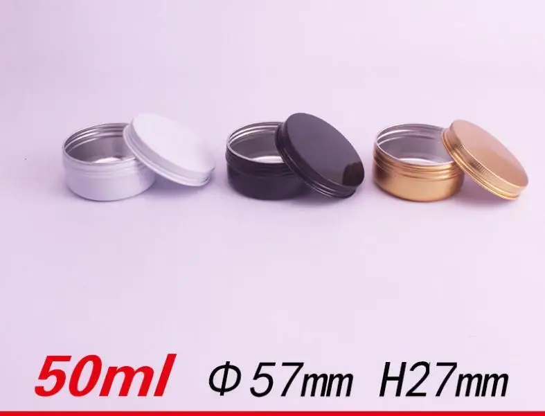 50g Aluminum Jar Gold Black White Cosmetic Cream Packing Tin Metal Container Aromatherapy Wax Storage Pot Screw Lid Wholesale