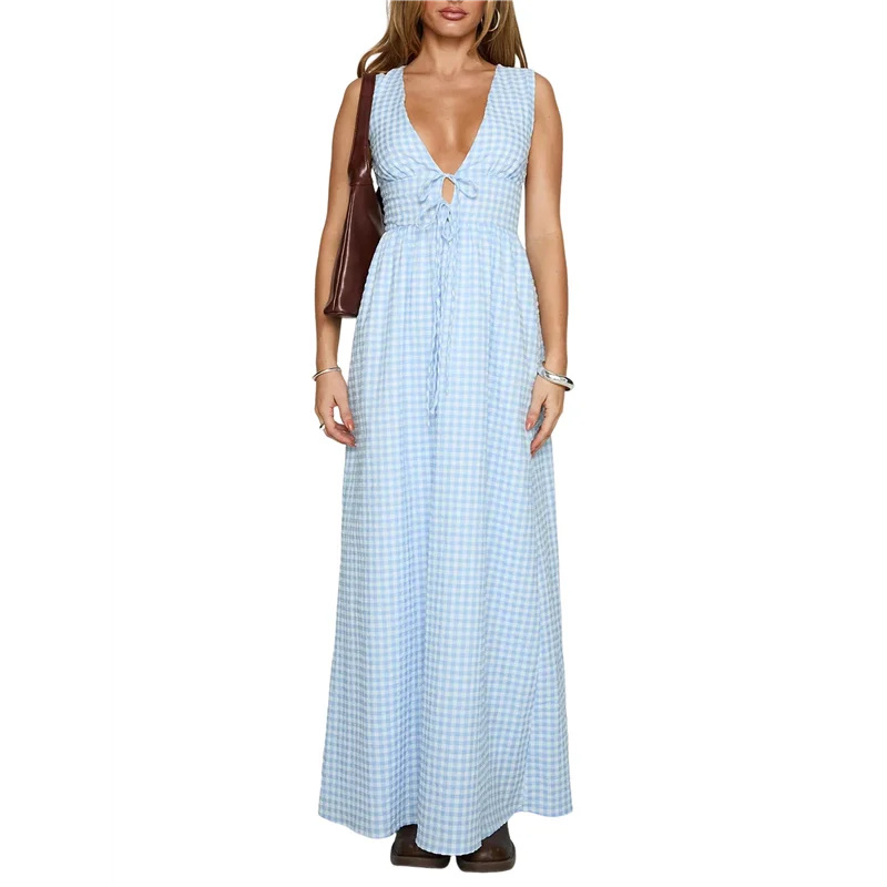 CYL-Women الخامس الرقبة فستان ماكسي بوهو فلوي فستان طويل الأزهار فضفاضة تناسب الصيف فستان الشمس Y2K الخروج فساتين الشاطئ