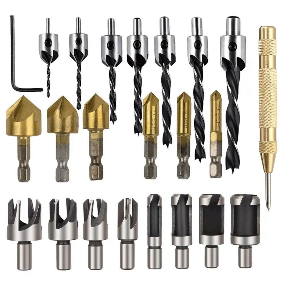 

23p Countersink Drill Bit Set Heavy Duty Chamfer Drill Head Multiple Size Step Twist Drill Wear Resistant Punching Drilling Tool