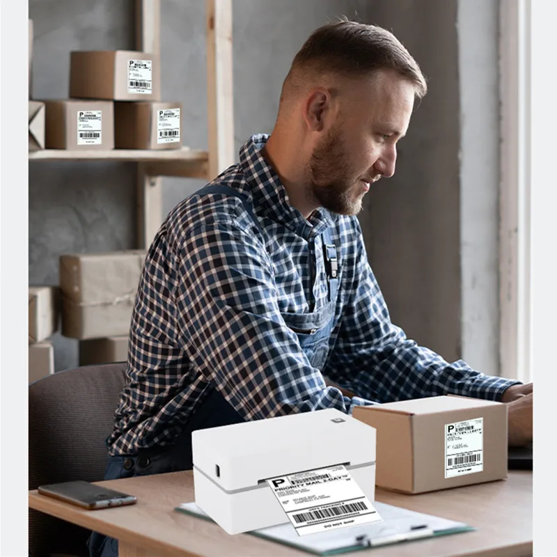 Impressora térmica sem tinta de 4 polegadas, logística expressa, etiqueta de envio, usb, bluetooth, sem fio, 203dpi, impressora de alta velocidade