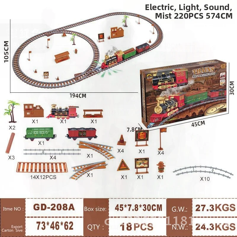 ชุดรางรถไฟไฟฟ้าพร้อมไฟพ่นควันและเสียงเพลงสำหรับเด็ก ของขวัญคริสต์มาส ประกอบฉากรถไฟของเล่นสำหรับเด็กผู้ชาย
