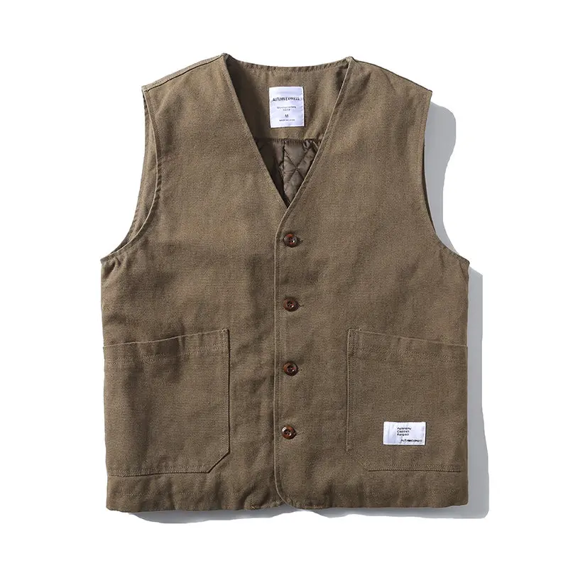 Winter Japan Korean Streetwear Vintage Quilted Cargo Vest Men Loose Cotton Sleeveless Coat Cityboy Vest Jacket Women Waistcoat