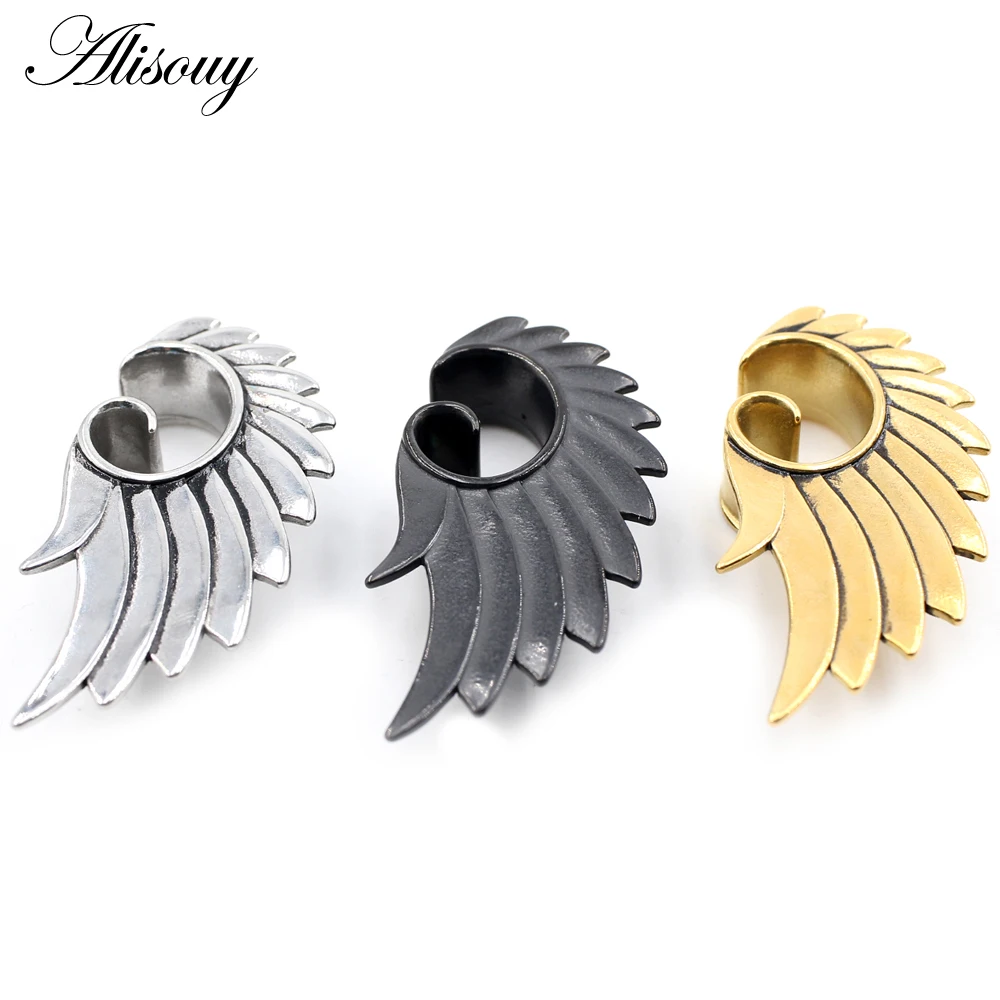 Alisouy 2pcs 8-25mm Stainless Steel Feather Spiral Wing Ear Tunnel Plug Expander Stretchers Gauges Earring Piercing Body Jewelry