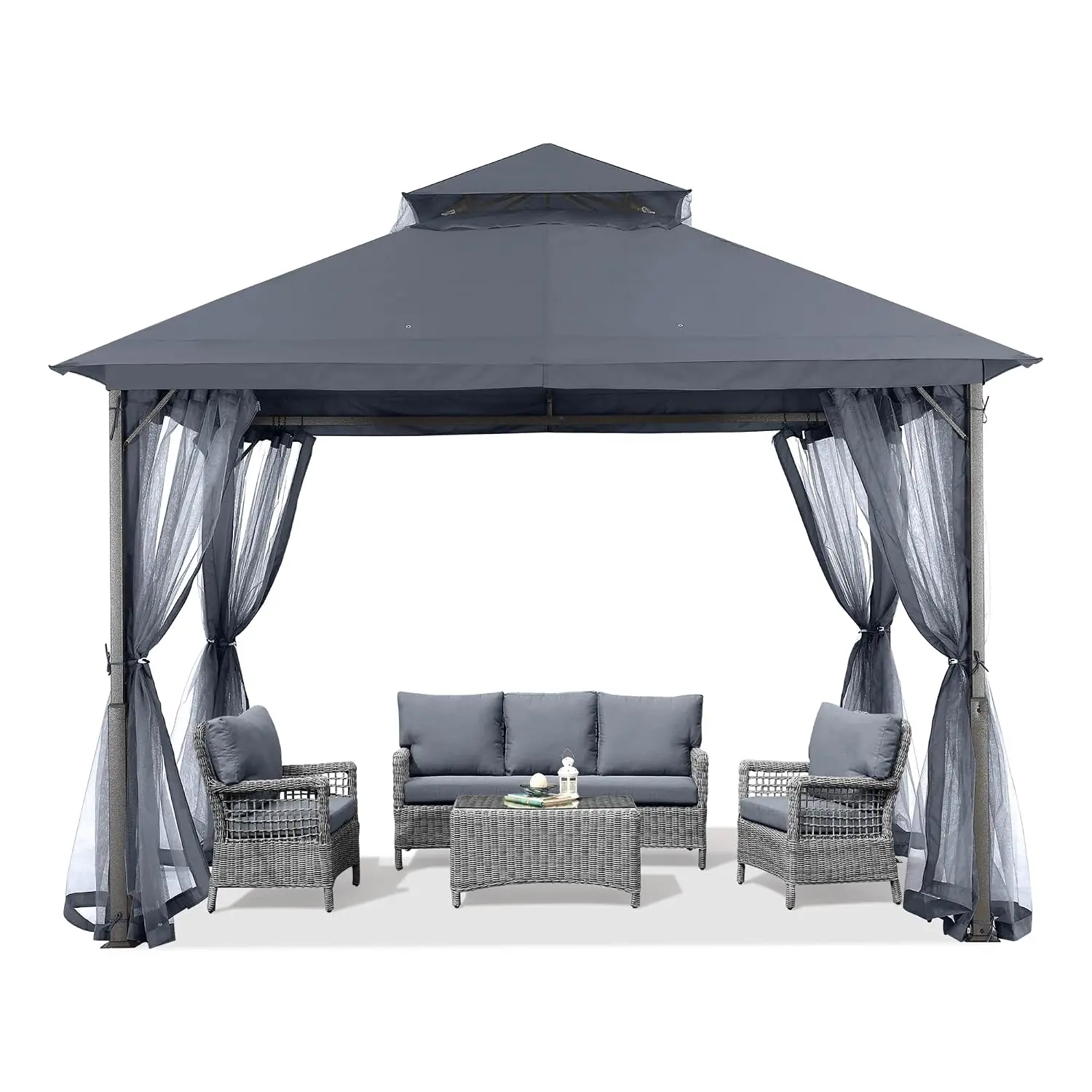 Outdoor Gazebo 11x11 with Mosquito Netting & Dark Gray Canopy, Customized