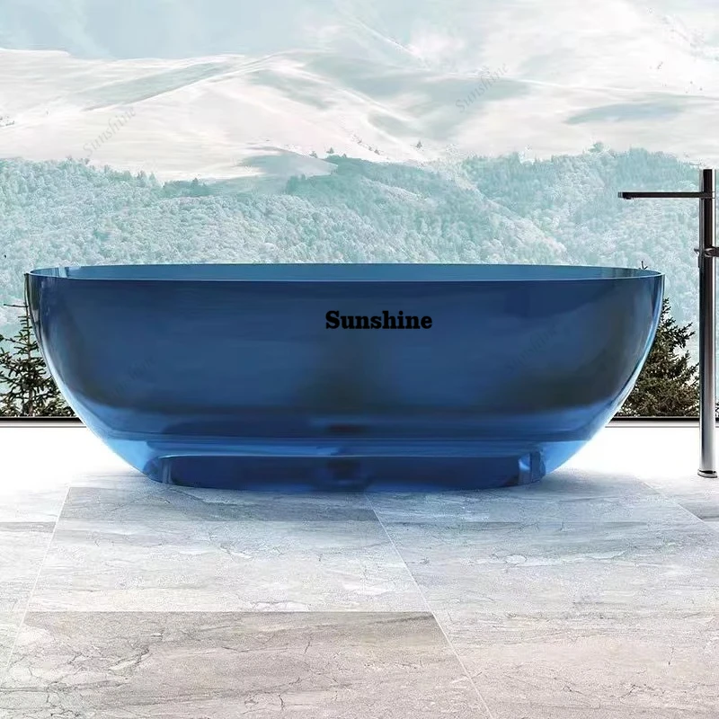 

Transparent freestanding crystal transparent pure resin bathtub