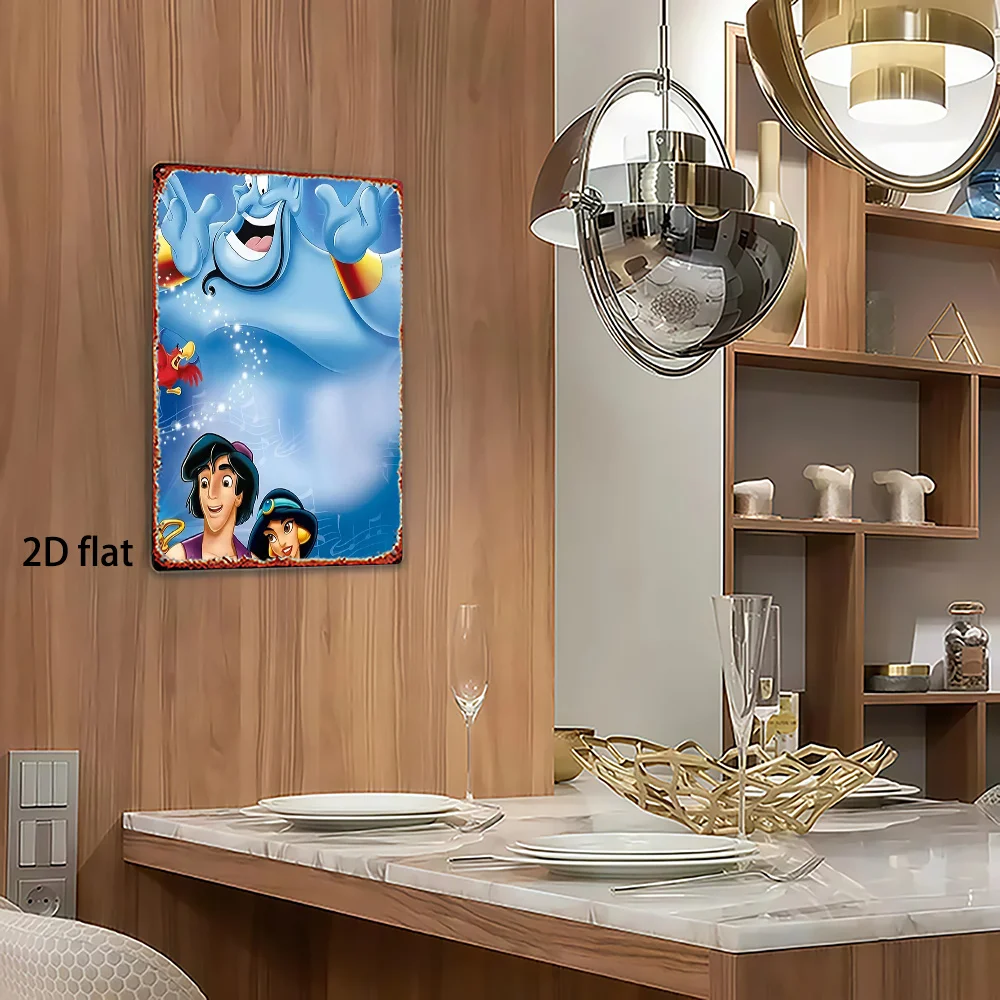 قطعة واحدة من مصباح علاء الدين السحري المعدني لتزيين الحائط - لافتة ليالي عربية عتيقة مع جني، ديكور منزلي رسمي لغرفة المعيشة، سرير