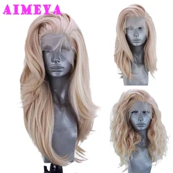 AIMEYA-Perruque Synthétique Blonde Mixte, Cheveux Longs Ondulés Naturels, Dentelle Frontale, Degré de Chaleur, Bouclés, 03/Use, Cosplay