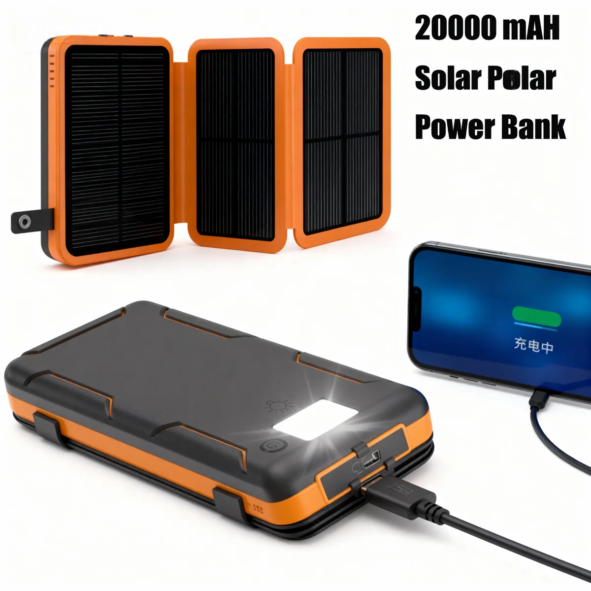 

20000mAh Large Capacity Outdoor Solar Power Bank New Portable Fast Charging Dual Ports Compatible with iOS Android