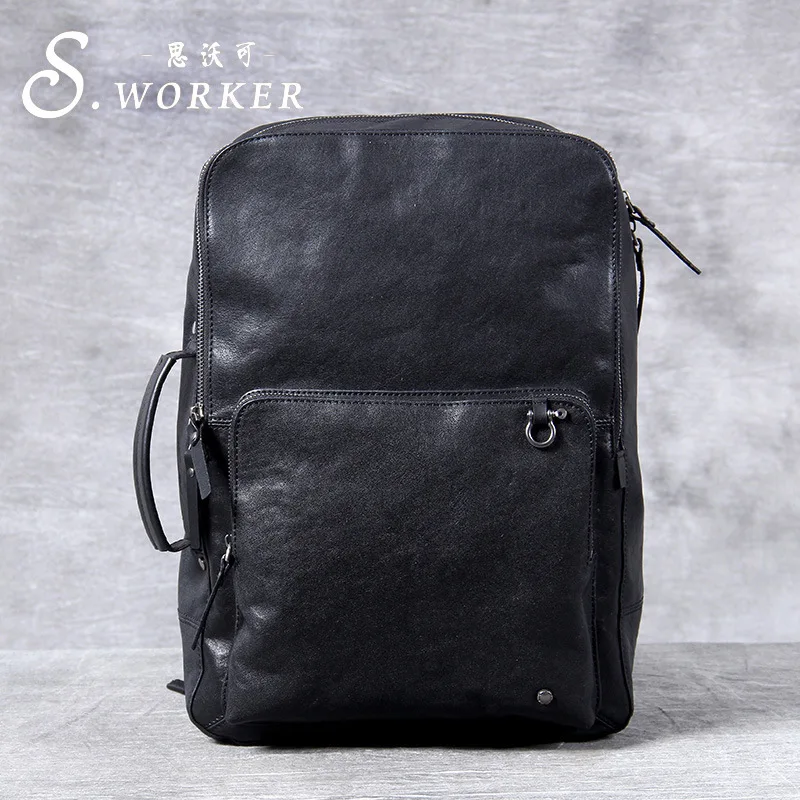 Retro Leather Men\'s Backpack Shoulder Bag Portable Backpacks Large-capacity First Layer Cowhide Leather Handmade Original Male