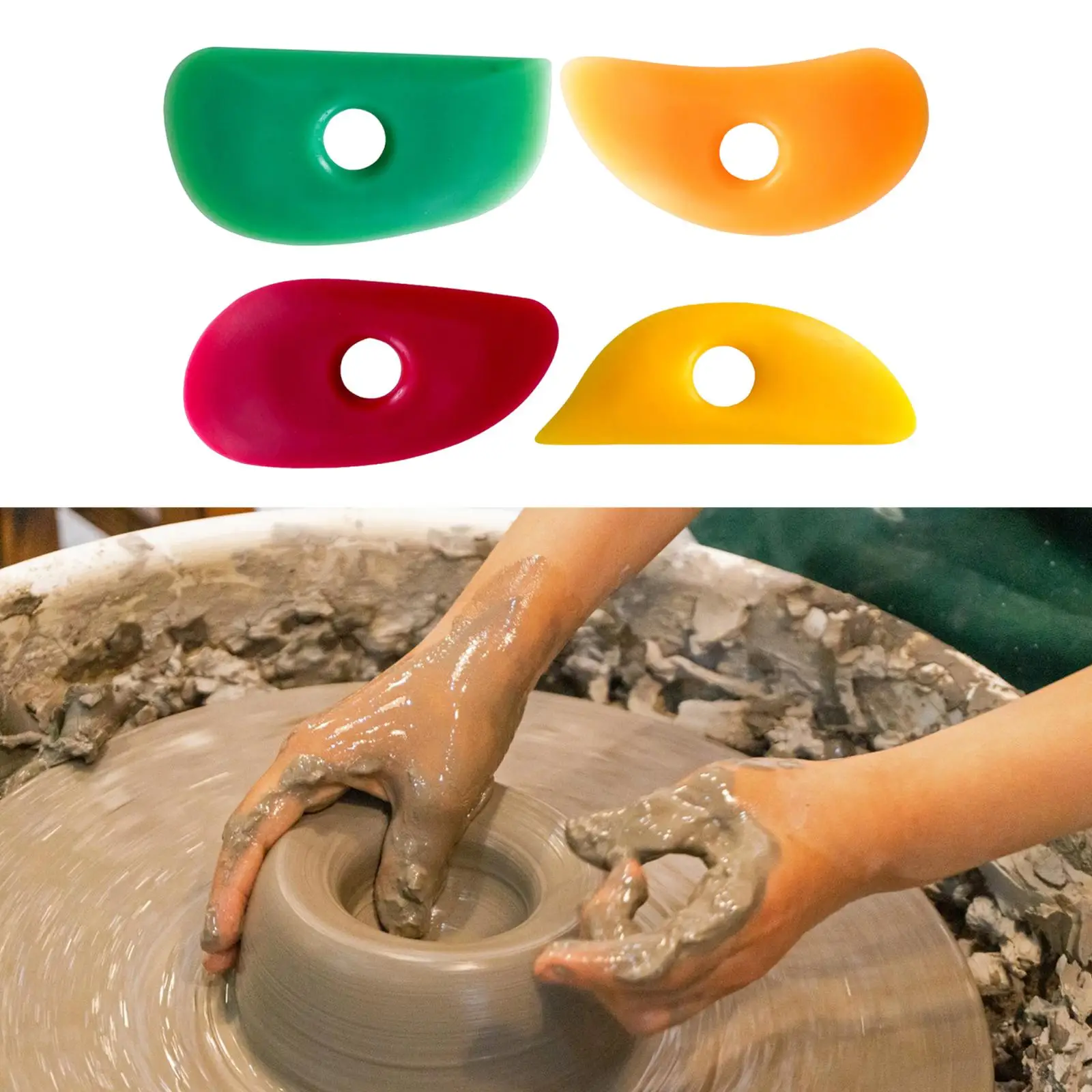 4Pcs Ceramic Art Silicone Shaper Surface Scraping Tool 10x5cm Multipurpose Accessory for DIY Smooths Shapes Sculpting Tool