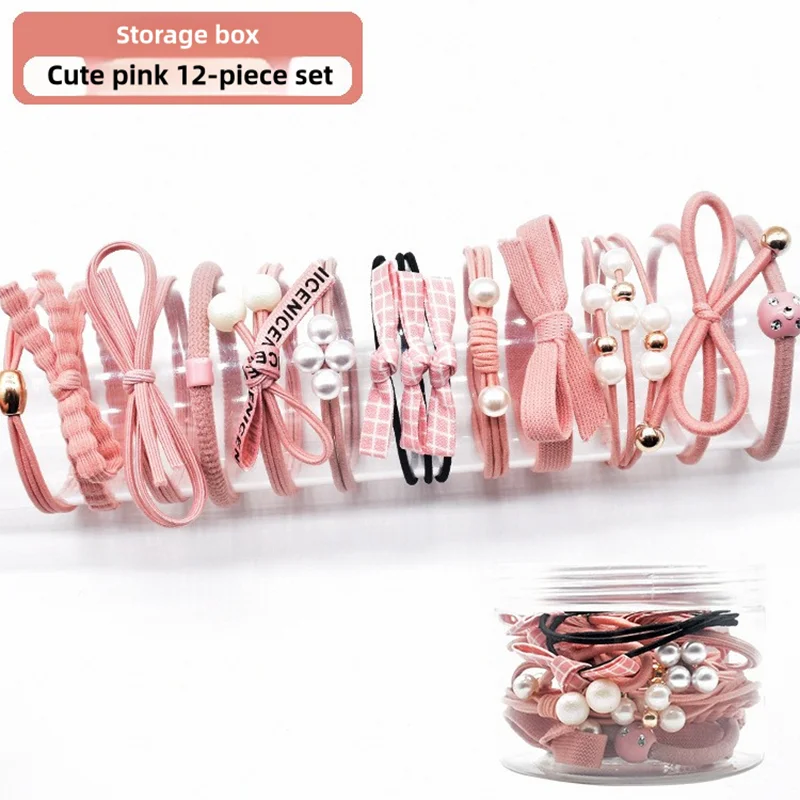 12pcs boxed new pearl hair rope cute wool braided lattice hair female girl high ponytail elastic elastic headdress image 6