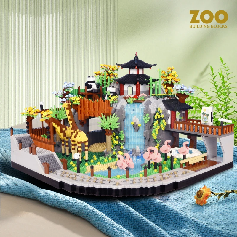 

5000PCS Zoological Gardens Building Blocks Zoo Giraffe Panda Animal Park Street View Model Micro Assemble Bricks Toys Gifts Kids