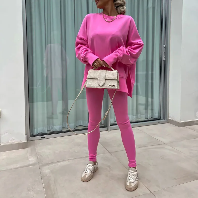 Fashion O-neck Pullover and Long Pant Set Women Casual Long Sleeve Loose 2Pc Outfits 2024 Elegant Sweatshirt Solid Sports Suits