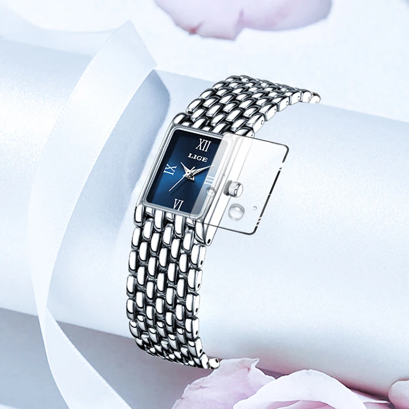 LIGE Elegant Luxury Woman Watch Fashion Casual Square Bracelet Quartz Watches for Women Waterproof Simple Ladies Thin Wristwatch