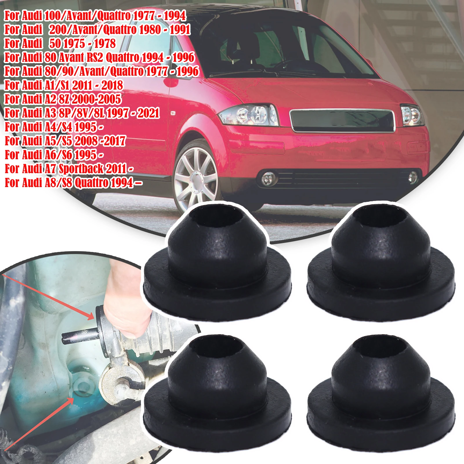 

4pcs Rubber Grommet Windshield Washer Pump Seal For Audi 100/Avant/Quattro 50 80/90/Avant/Quattro A1/S1 A3 A5/S5 A7 Sportback A8