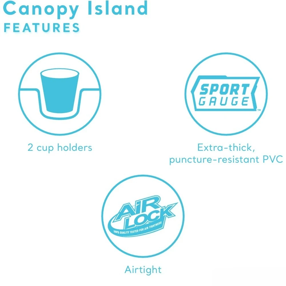 عوامة حمام سباحة قابلة للنفخ على شكل جزيرة المظلة: سطح صالة مريح، حاملات أكواب مدمجة، مظلة شمسية قابلة للفصل