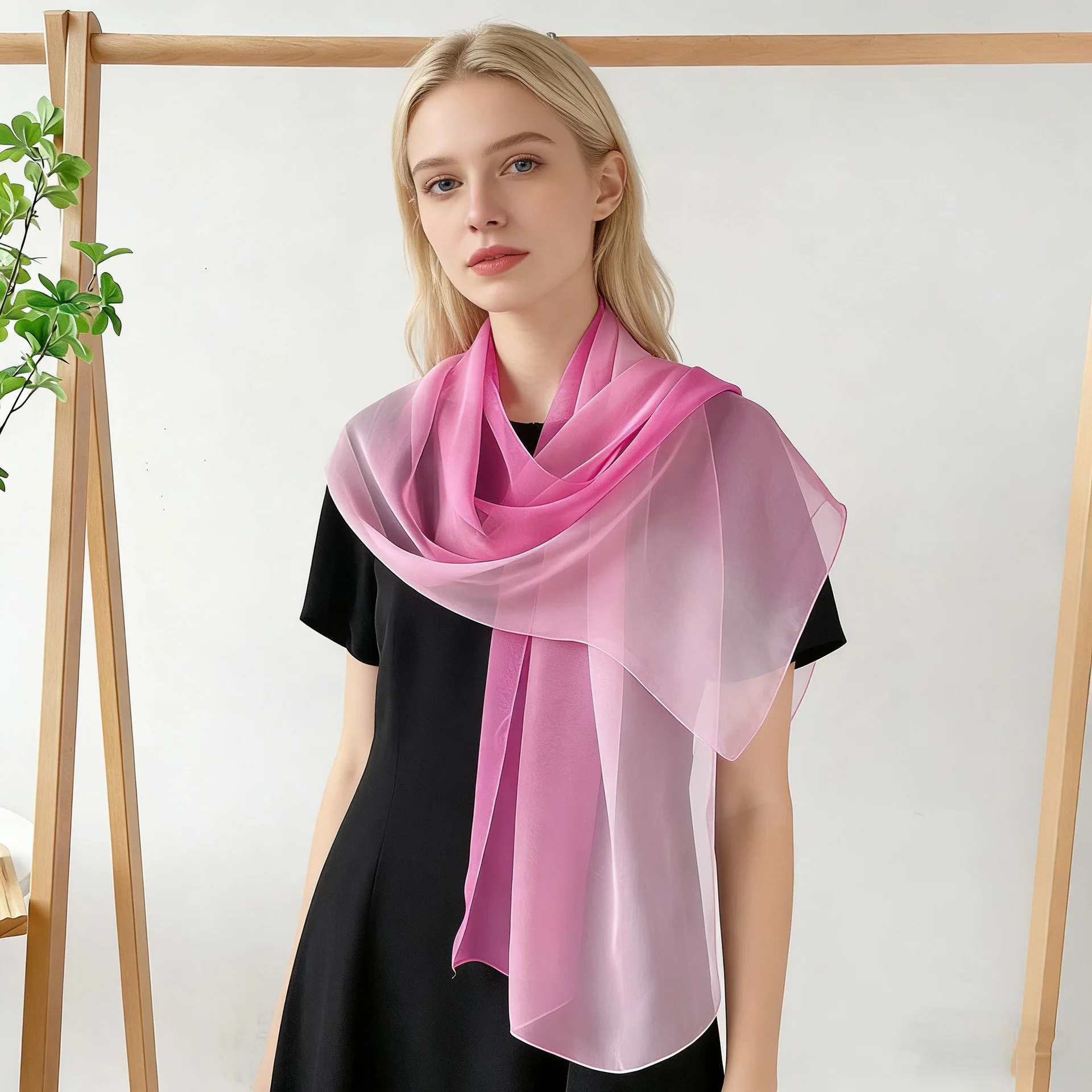 Mode Vier Jahreszeiten Frauen Einfarbig Dünne Weiche Strand Dünne Seidige Georgette Schal Schals Lange Wraps Strand Sonnencreme Hijab – Detail 10