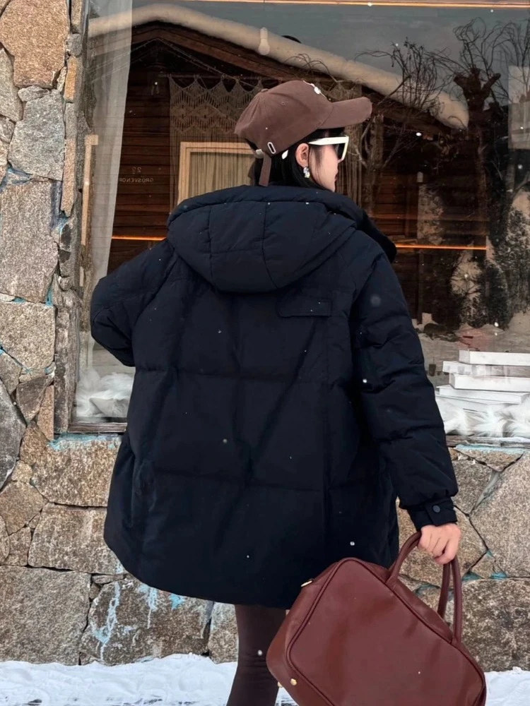 2025 موضة جديدة مقنعين منتصف طول سميكة الدافئة بطة أسفل معطف الإناث جديد الخريف الشتاء ملابس علوية النساء رقيق سترة منفوخة #6