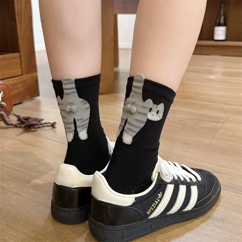 3D Cute Cat Butt Socks for Women Girls, Funny Animal Print Mid-Calf Crew Socks, Novelty Casual Sleep Floor Socks Cute Gift