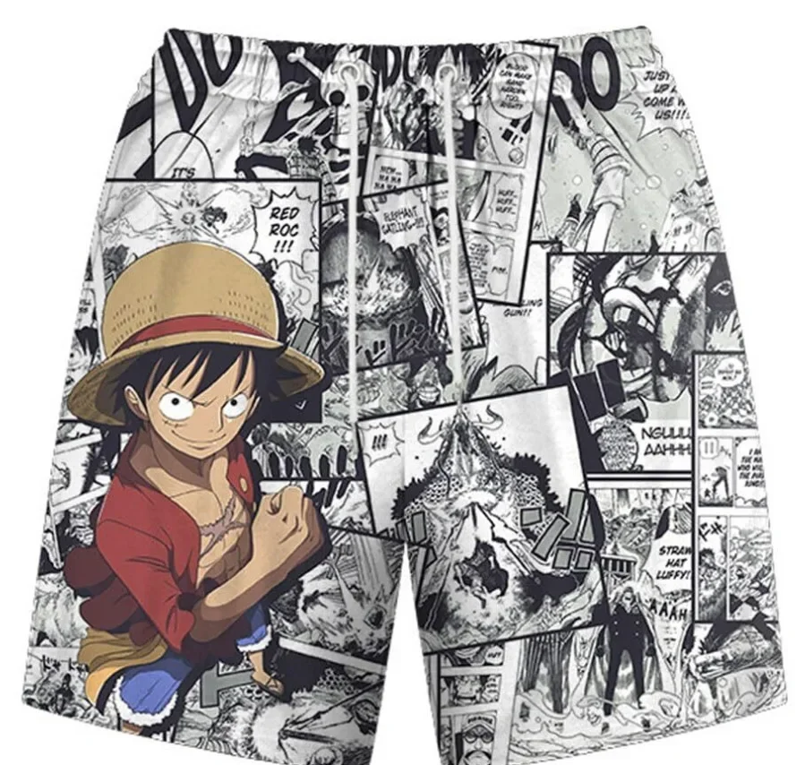 

New Anime Straw Hat Boy Luffy Gym Shorts Men Summer Digital Printing Sports Breathable Shorts Boy Holiday Casual Beach Pants