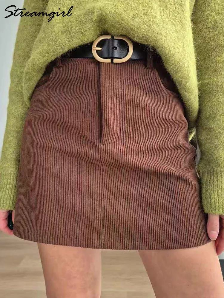 تنورة قصيرة من Streamgirl للخريف مع شورت نسائي تنانير قصيرة عتيقة باللون البني مع سحاب للمكتب للسيدات في الخريف