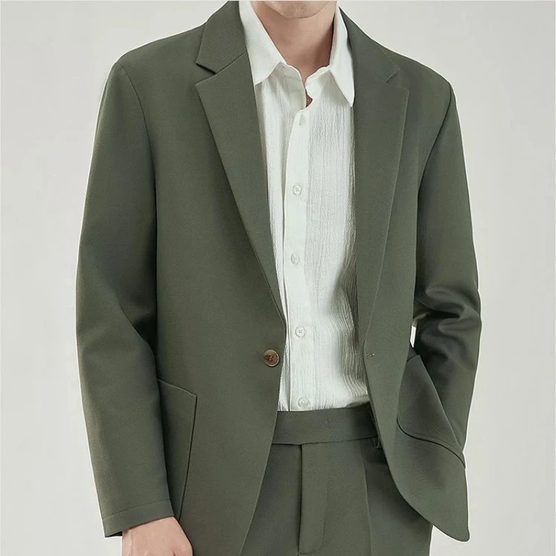 2 Piece Outfit Set Male Solid Color Youth Trends Costumes Ceremony Pants Full Men\'s Suits and Blazers Clothes Classic Elegant