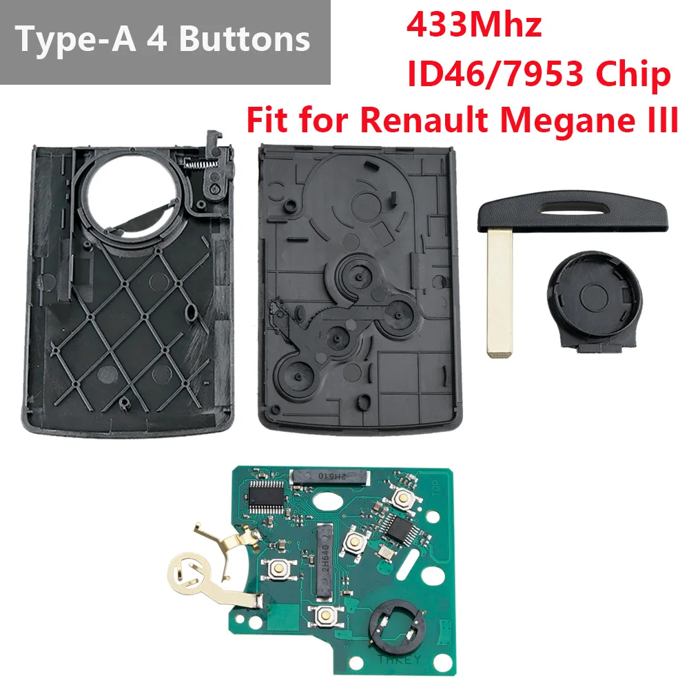 

3 / 4 Buttons 433MHz Smart Remote Key Case with ID46 PCF7947/7953 Chip Fit for Renault Megane III Scenic 2003-2008 Car Key