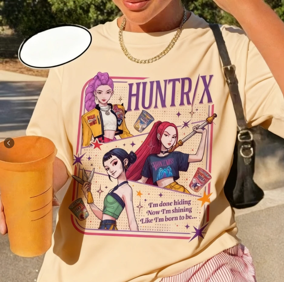 

Лето 2025 г., футболка Huntrix Demon Hunters Girls из 100% чистого хлопка с принтом Mira Rumi Joey, подарок для фанатов Kpop, для мужчин и женщин, удобная