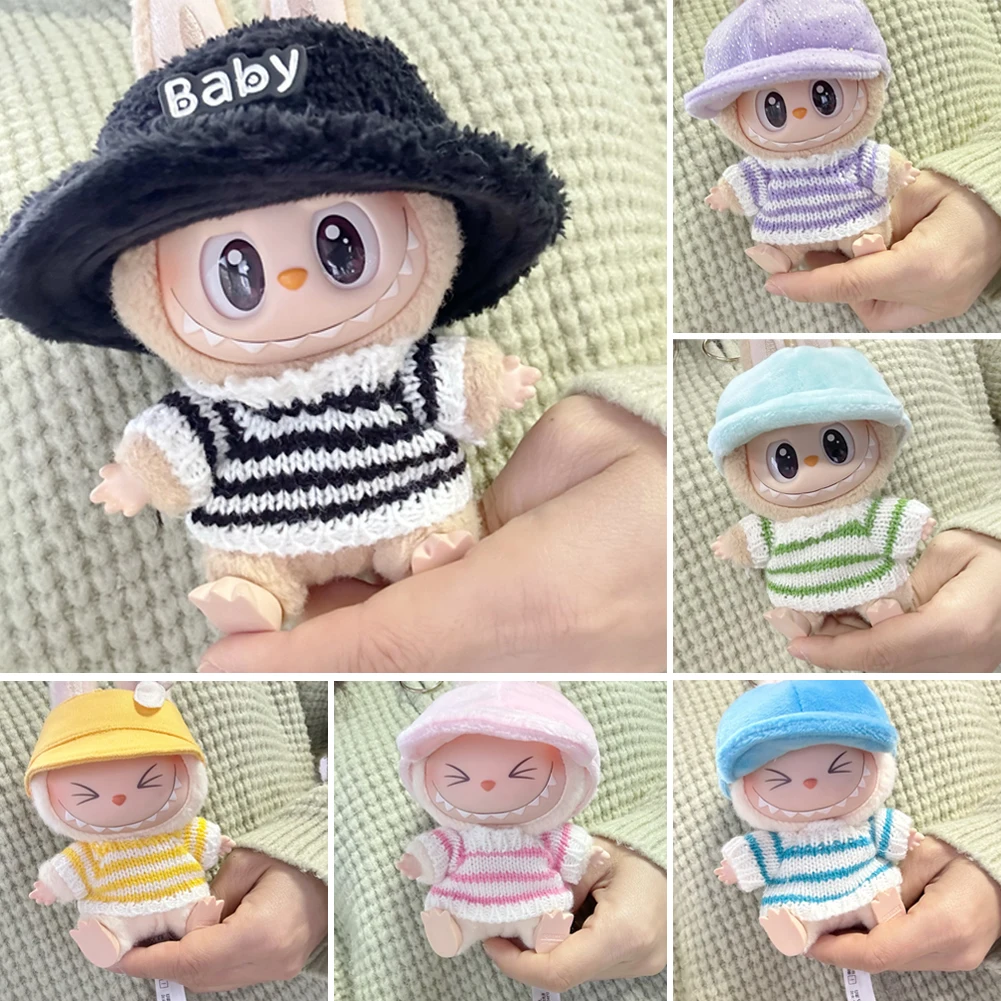 Doll Clothes Outfit Accessories for Korea Kpop EXO 17cm Labubu V2 V1 Plush Idol Doll's Clothing Striped Sweater Hat Kid Gift