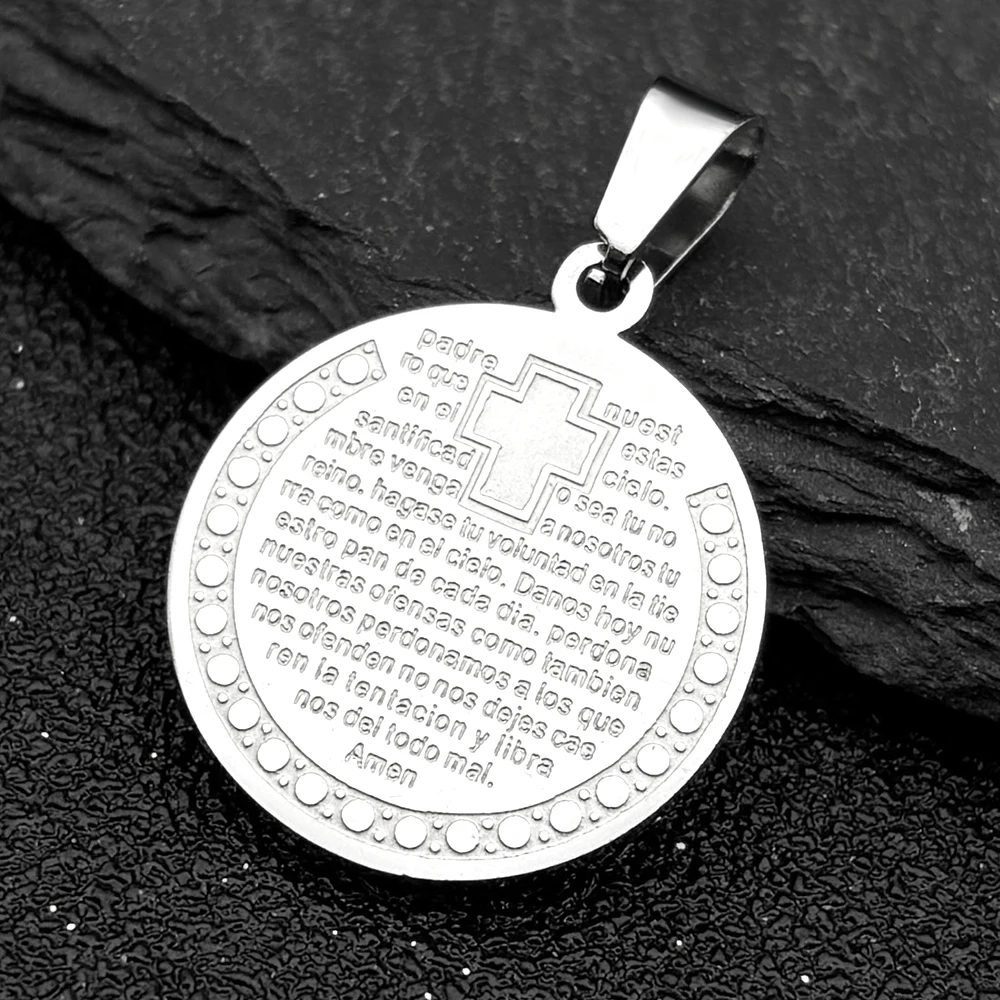3PC The Lord\'s Prayer God Cross Bible Pendants for Women Men Stainless Steel Gold Silver Color Catholicism Medal DIY Jewelry
