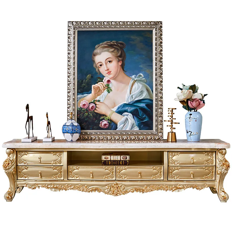 

European TV cabinet, American luxury villa living room coffee table floor cabinet combination large apartment all solid wood