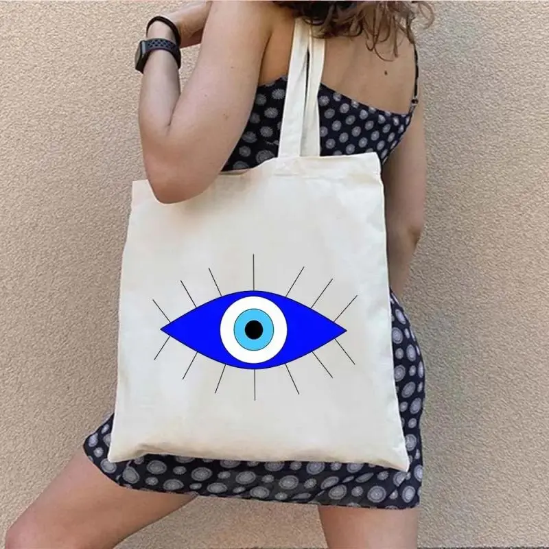 Graffiti Greek Evil Eye borsa a tracolla in tela stampata ragazze alla moda per i viaggi pendolari quotidiani Shopping Tote Bag da donna decorare